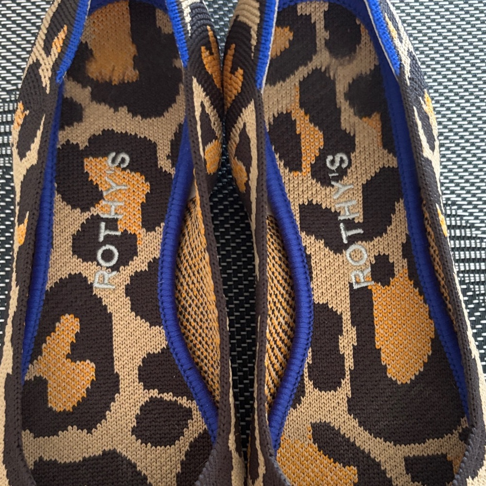 Rothy's Leopard Print Flats with Blue Trim - Picture 2 of 6